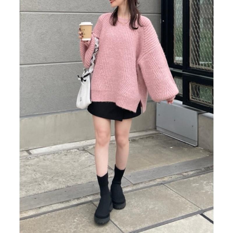 【現貨+預購】 實拍 日系選品💕HIN日單 清新純色落肩燈籠袖粗針織毛衣 長袖上衣-細節圖4
