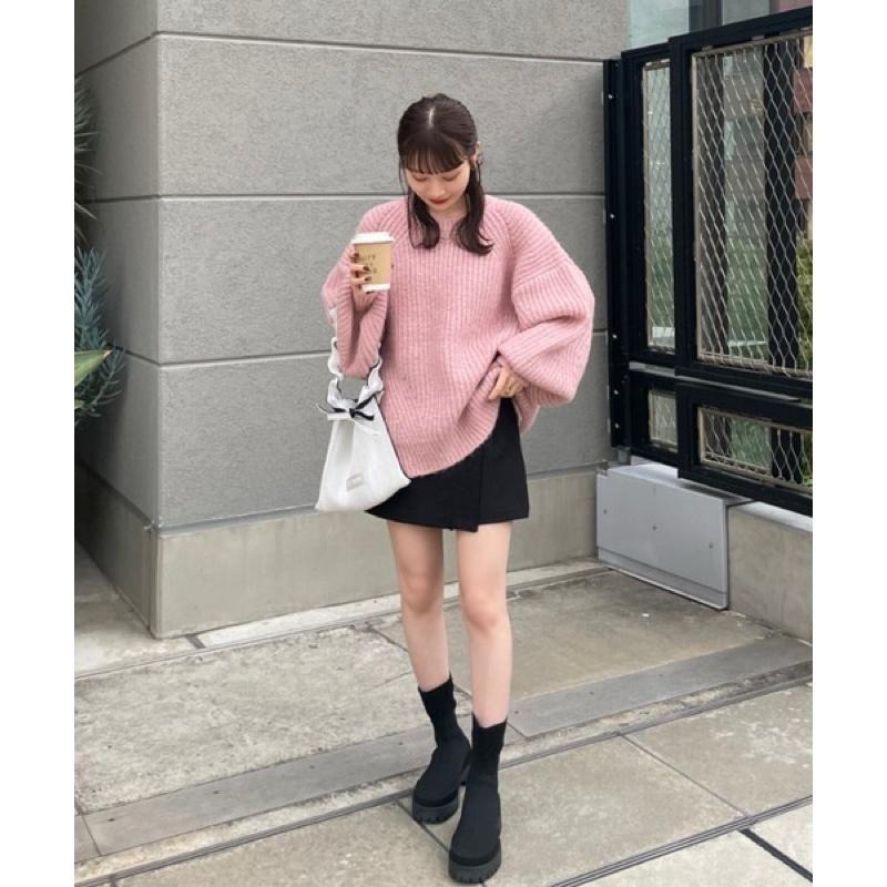 【現貨+預購】 實拍 日系選品💕HIN日單 清新純色落肩燈籠袖粗針織毛衣 長袖上衣-細節圖5