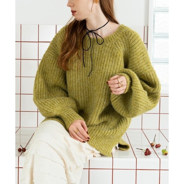 【現貨+預購】 實拍 日系選品💕HIN日單 清新純色落肩燈籠袖粗針織毛衣 長袖上衣-規格圖11