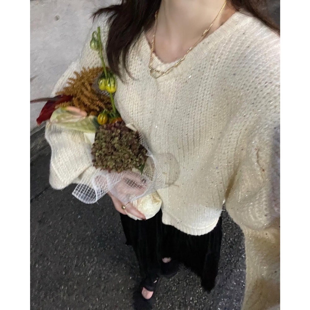 【現貨】25年增新色! 人氣款🔥日系選品💕HIN日單 秋冬新款 閃閃亮片燈籠袖針織毛衣外套-規格圖9