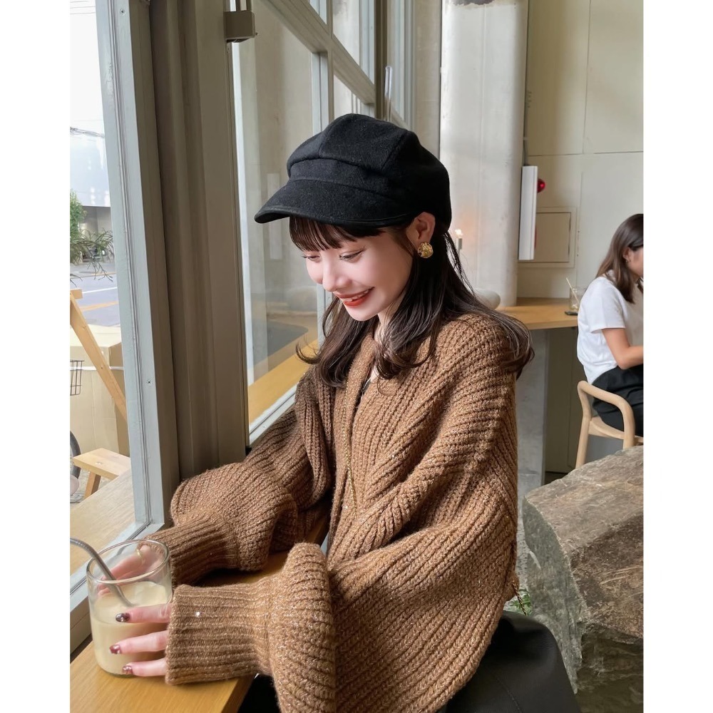 【現貨】25年增新色! 人氣款🔥日系選品💕HIN日單 秋冬新款 閃閃亮片燈籠袖針織毛衣外套-規格圖9