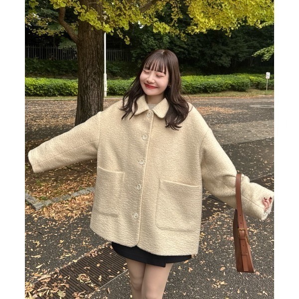 【現貨】日系選品💕hin日單 日系小翻領紋理感毛呢中長版大衣外套-細節圖2