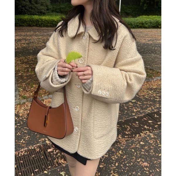 【現貨】日系選品💕hin日單 日系小翻領紋理感毛呢中長版大衣外套-細節圖3