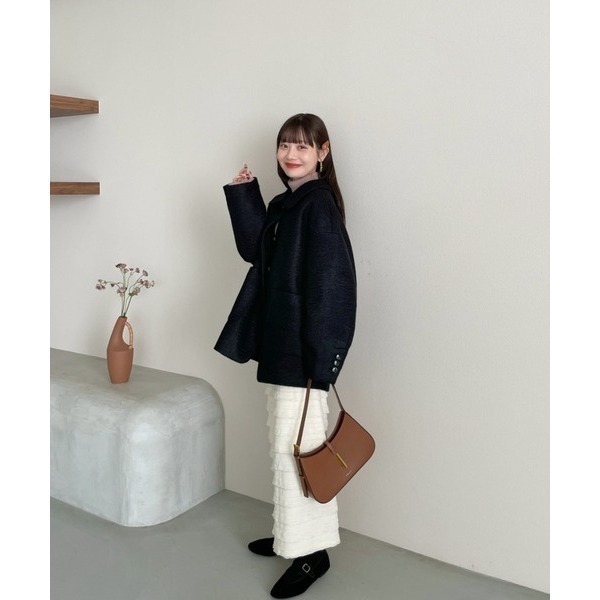 【現貨】日系選品💕hin日單 日系小翻領紋理感毛呢中長版大衣外套-細節圖4