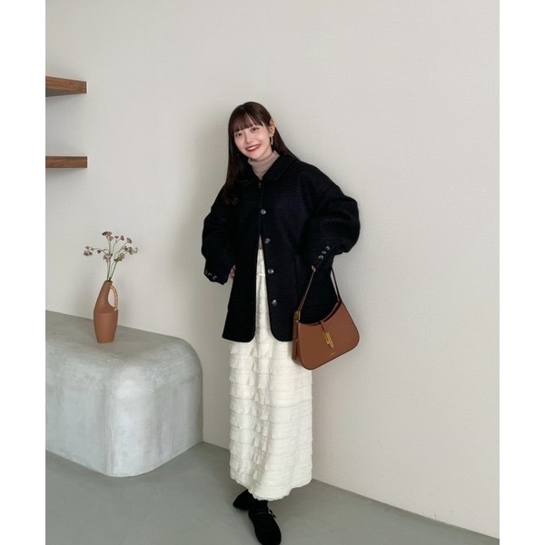 【現貨】日系選品💕hin日單 日系小翻領紋理感毛呢中長版大衣外套-細節圖5