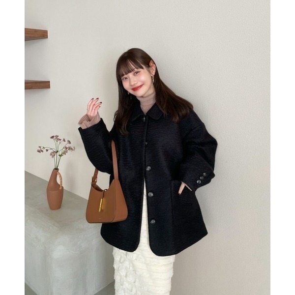 【現貨】日系選品💕hin日單 日系小翻領紋理感毛呢中長版大衣外套-細節圖6