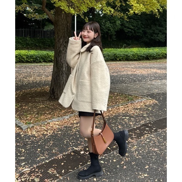 【現貨】日系選品💕hin日單 日系小翻領紋理感毛呢中長版大衣外套-細節圖9