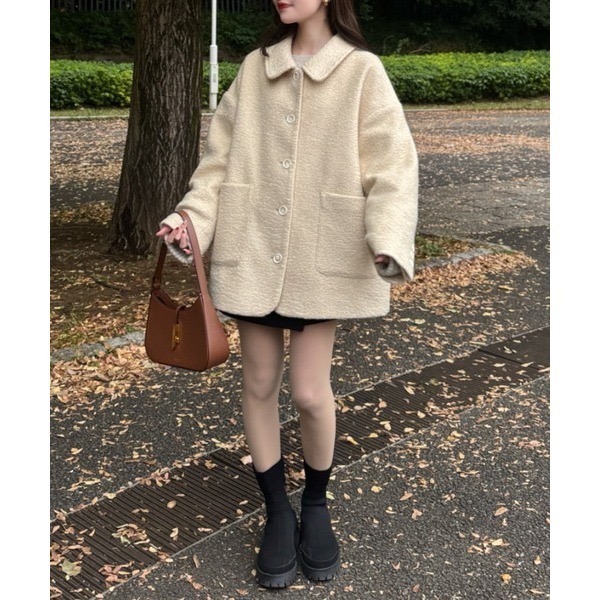 【現貨】日系選品💕hin日單 日系小翻領紋理感毛呢中長版大衣外套-細節圖11