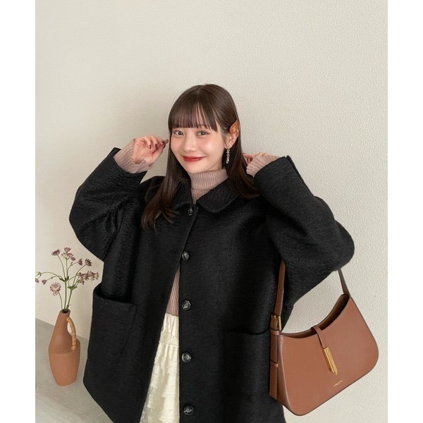 【現貨】日系選品💕hin日單 日系小翻領紋理感毛呢中長版大衣外套-規格圖11