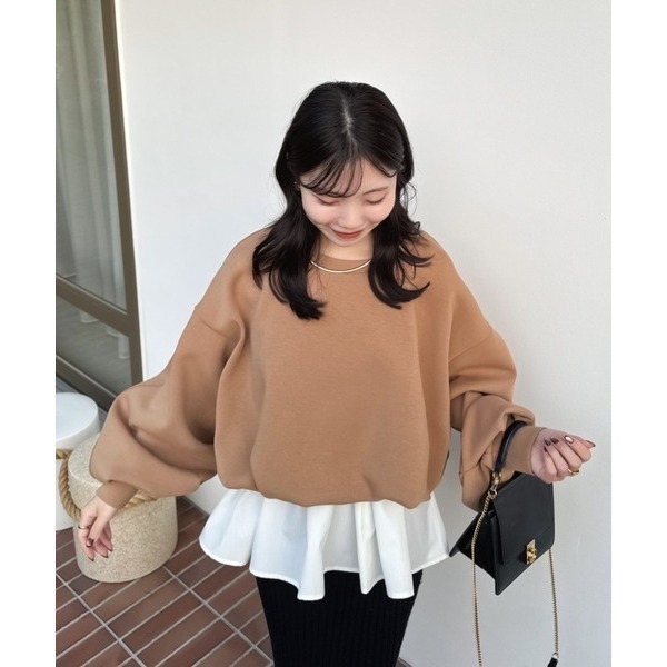 【橘棕色現貨+預購】日系選品💕hin日單 立體花苞落肩寬鬆百搭短版長袖上衣 衛衣 大學T-細節圖4