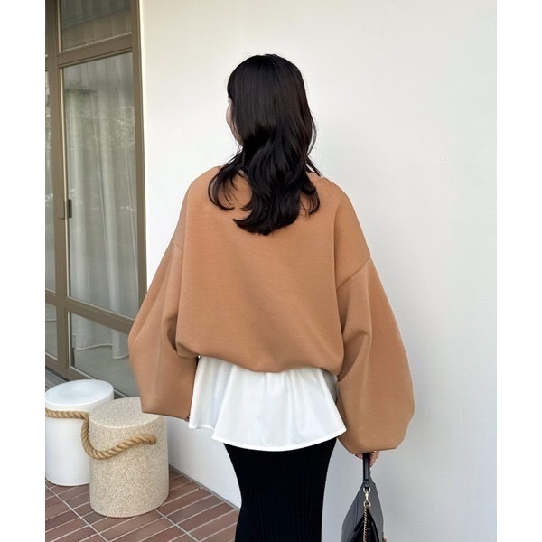 【橘棕色現貨+預購】日系選品💕hin日單 立體花苞落肩寬鬆百搭短版長袖上衣 衛衣 大學T-細節圖5