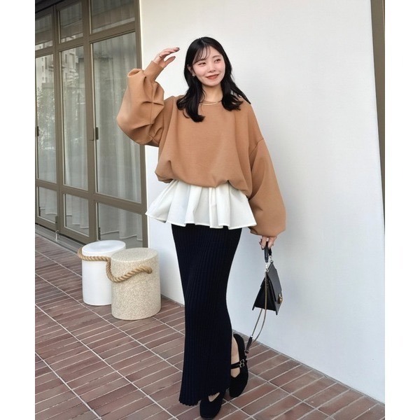 【橘棕色現貨+預購】日系選品💕hin日單 立體花苞落肩寬鬆百搭短版長袖上衣 衛衣 大學T-細節圖6