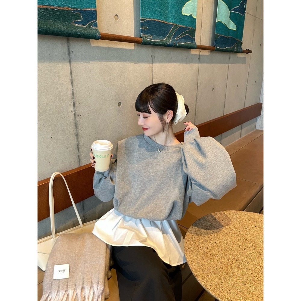 【橘棕色現貨+預購】日系選品💕hin日單 立體花苞落肩寬鬆百搭短版長袖上衣 衛衣 大學T-細節圖9