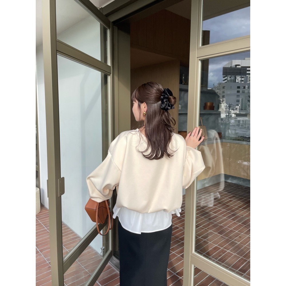 【橘棕色現貨+預購】日系選品💕hin日單 立體花苞落肩寬鬆百搭短版長袖上衣 衛衣 大學T-細節圖10