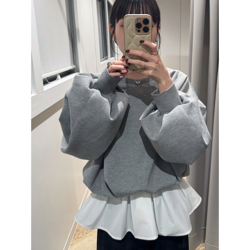 【橘棕色現貨+預購】日系選品💕hin日單 立體花苞落肩寬鬆百搭短版長袖上衣 衛衣 大學T-細節圖11