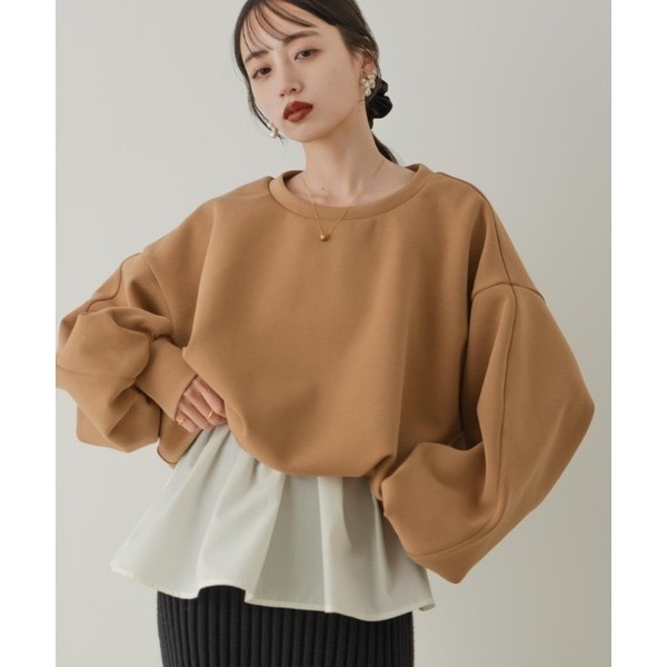 【橘棕色現貨+預購】日系選品💕hin日單 立體花苞落肩寬鬆百搭短版長袖上衣 衛衣 大學T-規格圖11
