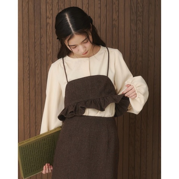 【現貨】日系選品💕moi日單 秋冬新款羊毛混紡粗毛呢疊穿短吊帶背心-細節圖2