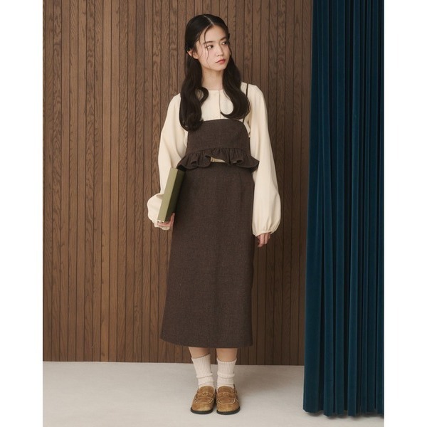 【現貨】日系選品💕moi日單 秋冬新款羊毛混紡粗毛呢疊穿短吊帶背心-細節圖3