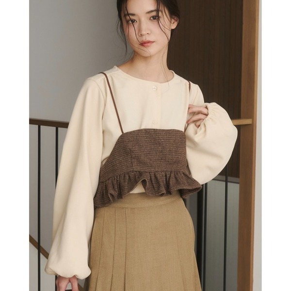 【現貨】日系選品💕moi日單 秋冬新款羊毛混紡粗毛呢疊穿短吊帶背心-細節圖6