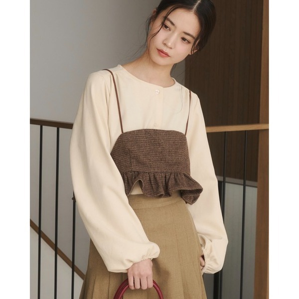 【現貨】日系選品💕moi日單 秋冬新款羊毛混紡粗毛呢疊穿短吊帶背心-細節圖7