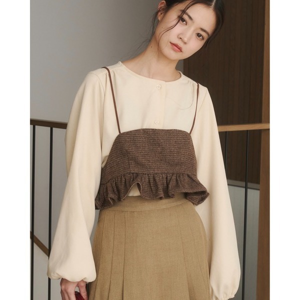 【現貨】日系選品💕moi日單 秋冬新款羊毛混紡粗毛呢疊穿短吊帶背心-細節圖8