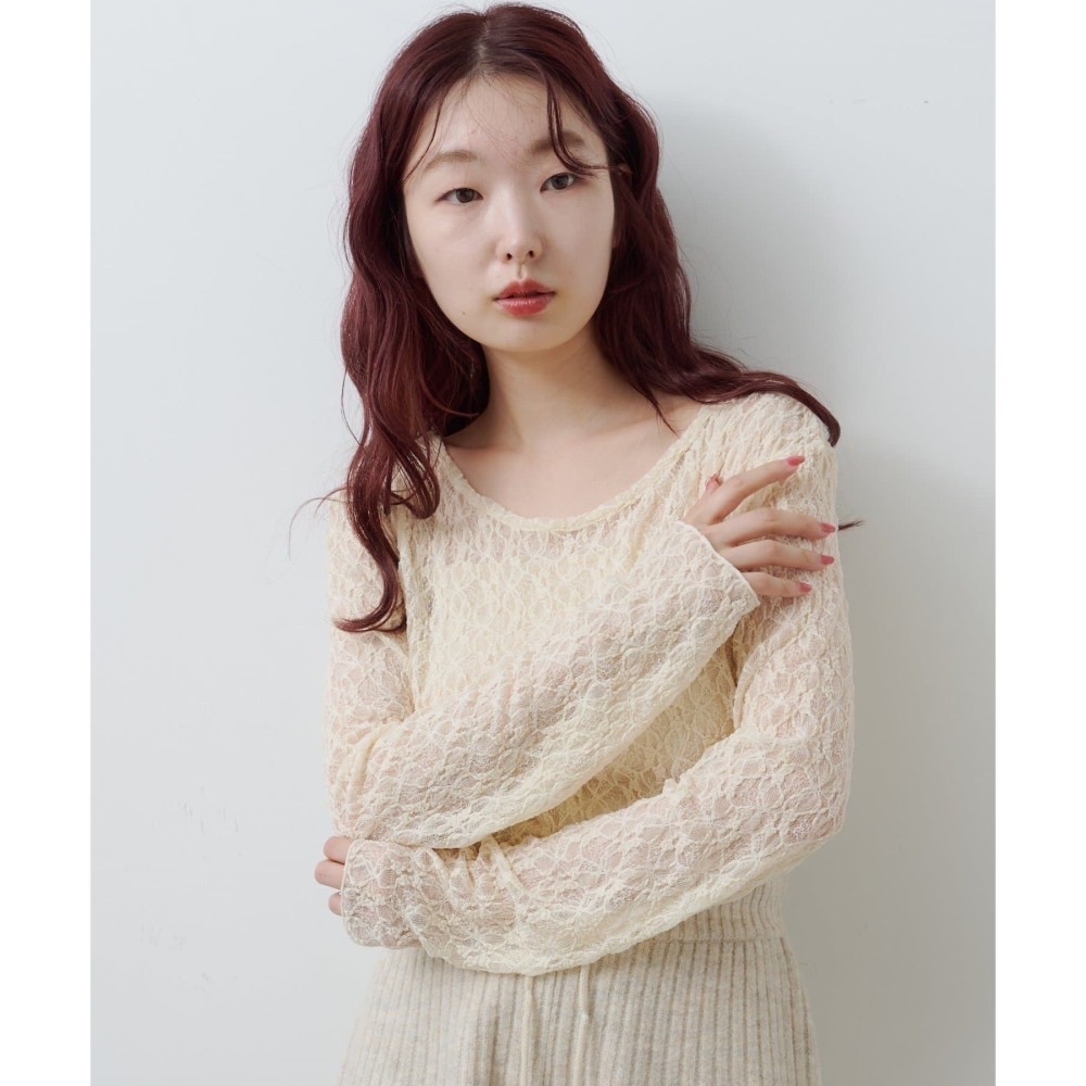【現貨】日系選品💕kas日單 秋冬精緻蕾絲透膚(可露肩)打底上衣 長袖上衣 日系-細節圖2