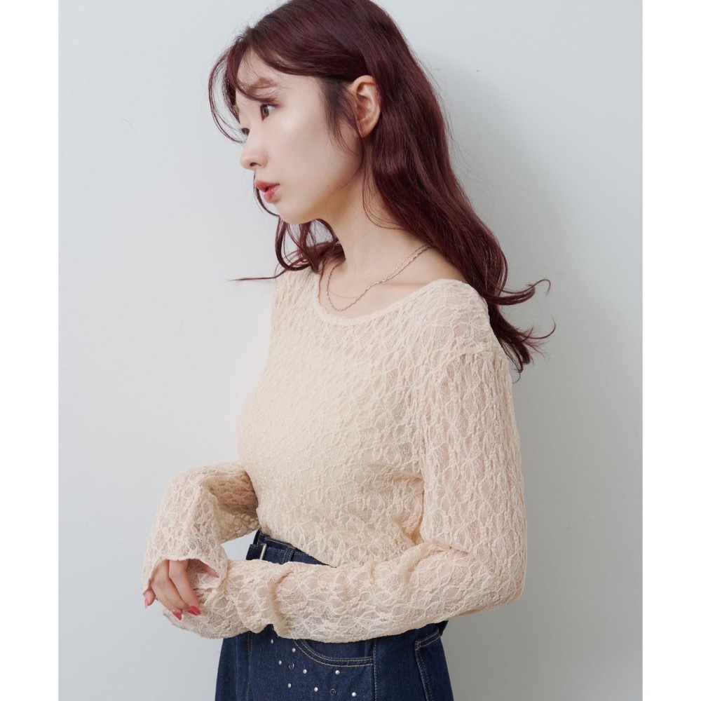 【現貨】日系選品💕kas日單 秋冬精緻蕾絲透膚(可露肩)打底上衣 長袖上衣 日系-細節圖3