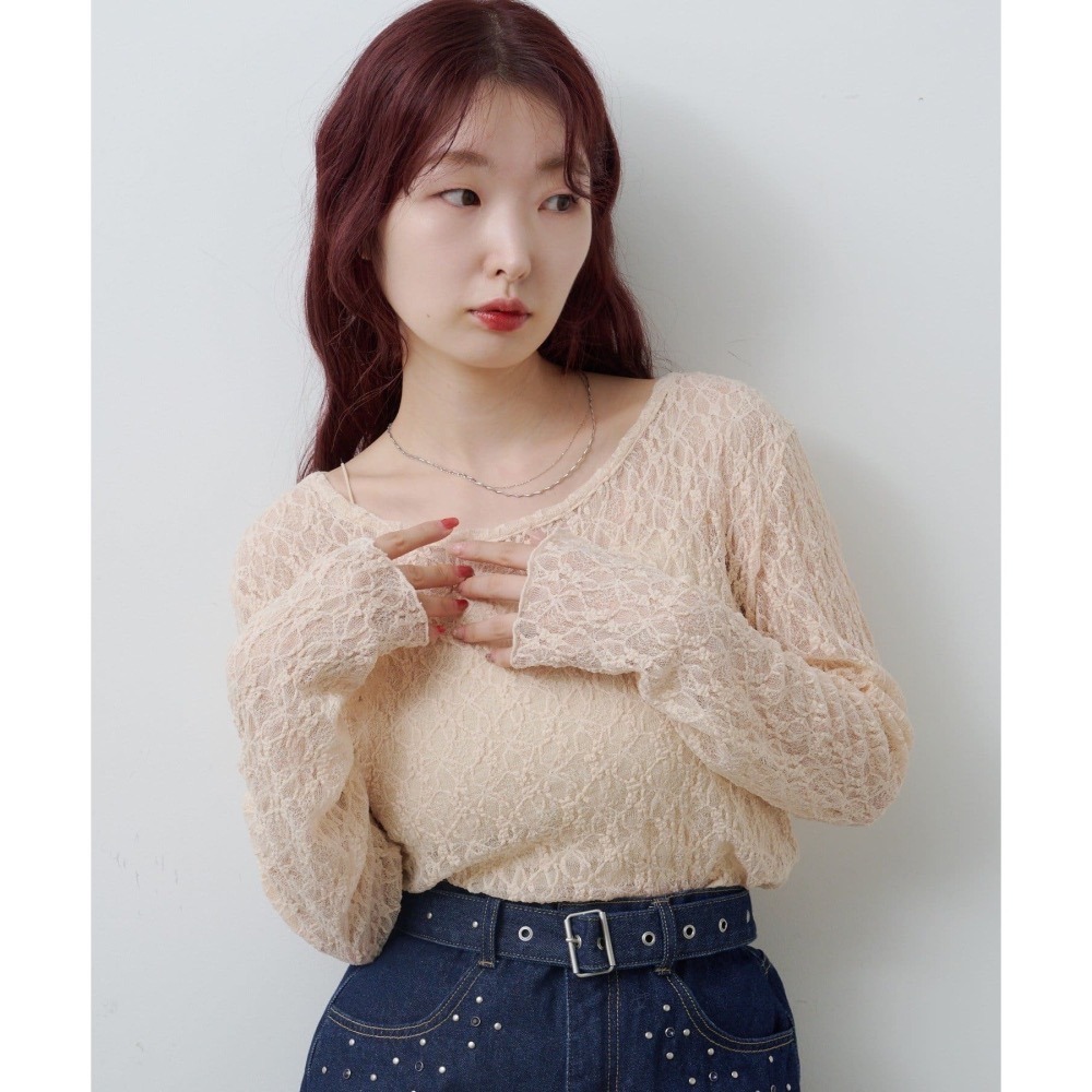 【現貨】日系選品💕kas日單 秋冬精緻蕾絲透膚(可露肩)打底上衣 長袖上衣 日系-細節圖5