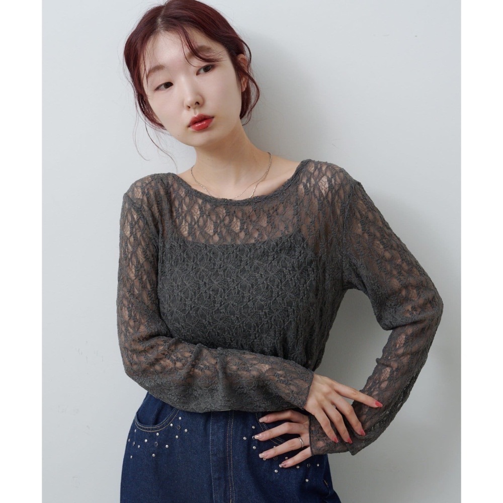 【現貨】日系選品💕kas日單 秋冬精緻蕾絲透膚(可露肩)打底上衣 長袖上衣 日系-細節圖8