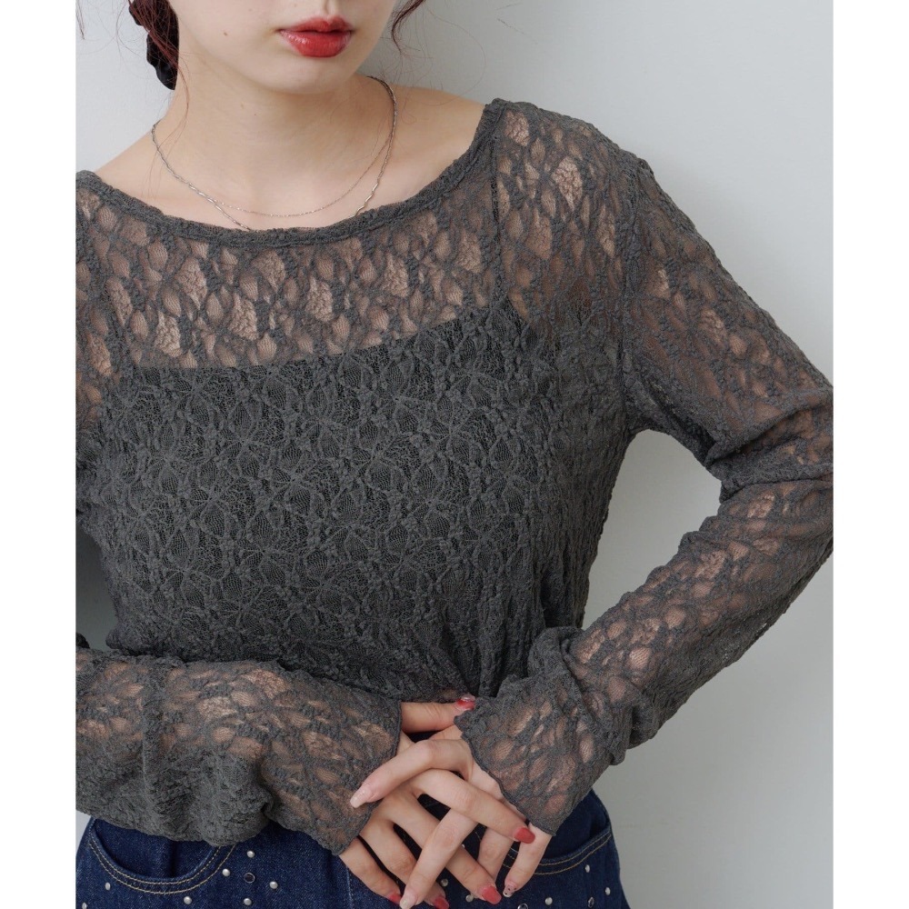 【現貨】日系選品💕kas日單 秋冬精緻蕾絲透膚(可露肩)打底上衣 長袖上衣 日系-細節圖11