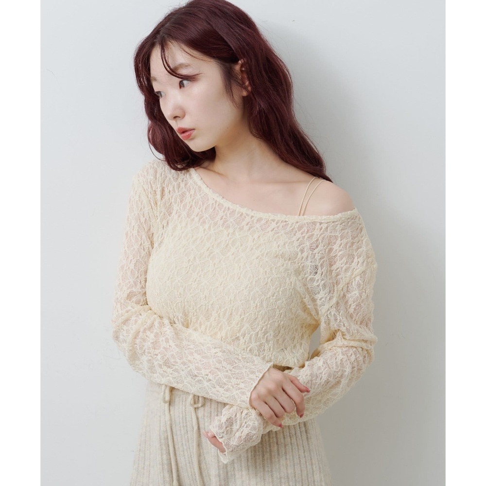 【現貨】日系選品💕kas日單 秋冬精緻蕾絲透膚(可露肩)打底上衣 長袖上衣 日系-規格圖11