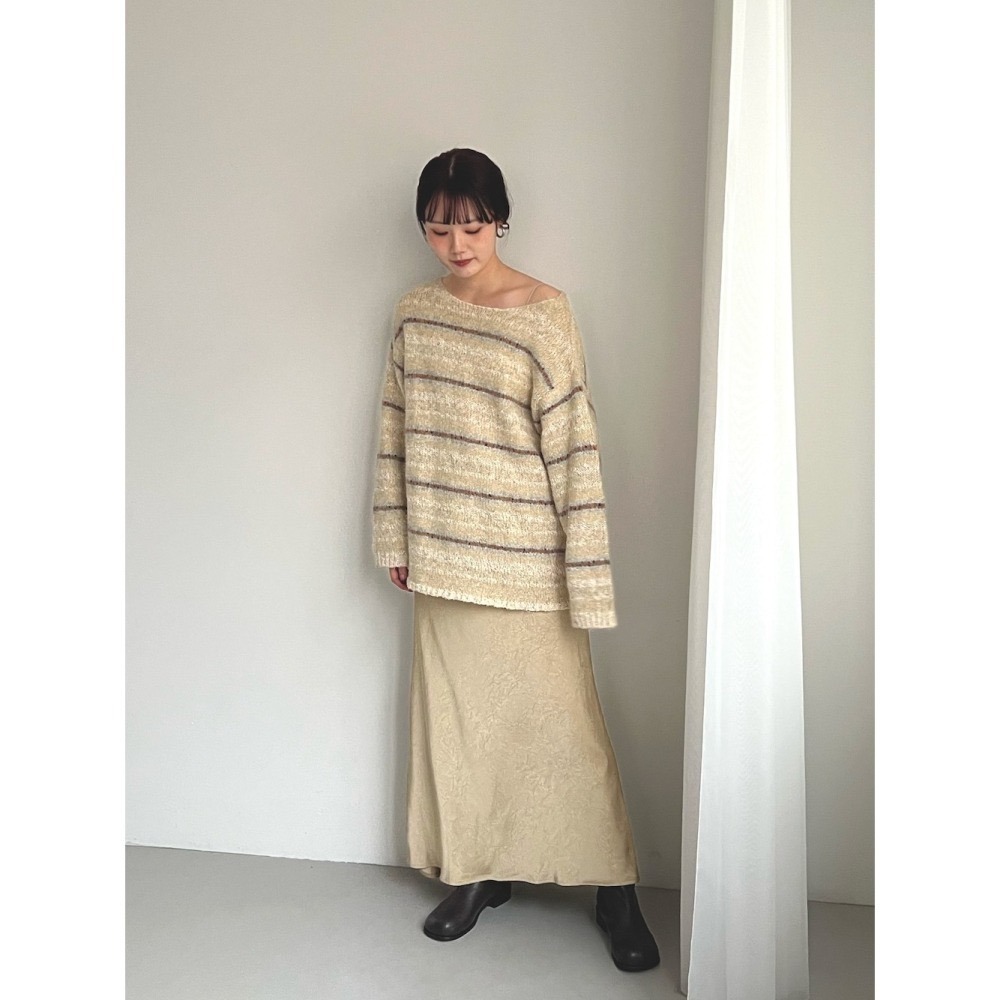 【現貨】日系選品💕KBF日單 金絲感微閃條紋編織寬鬆慵懶長版針織毛衣 上衣 長袖上衣-細節圖2