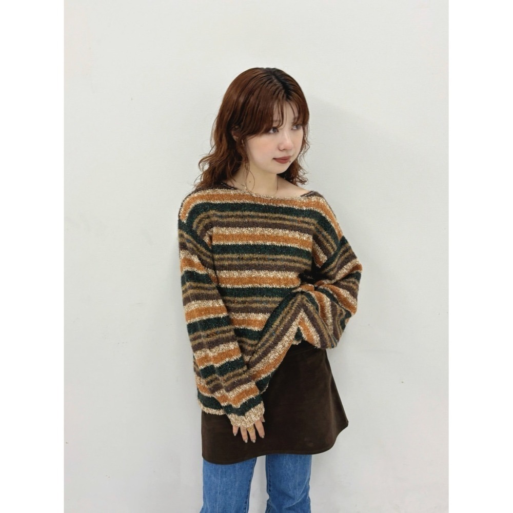 【現貨】日系選品💕KBF日單 金絲感微閃條紋編織寬鬆慵懶長版針織毛衣 上衣 長袖上衣-細節圖5