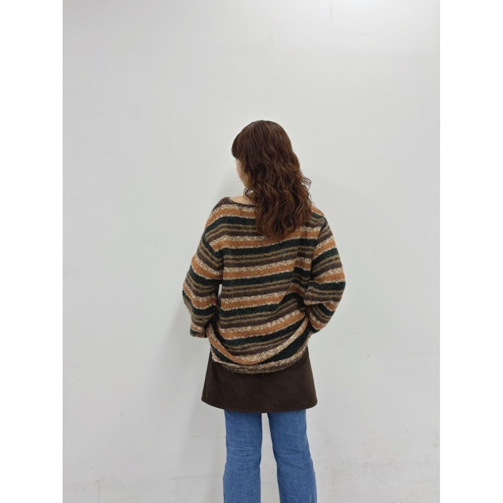 【現貨】日系選品💕KBF日單 金絲感微閃條紋編織寬鬆慵懶長版針織毛衣 上衣 長袖上衣-細節圖6