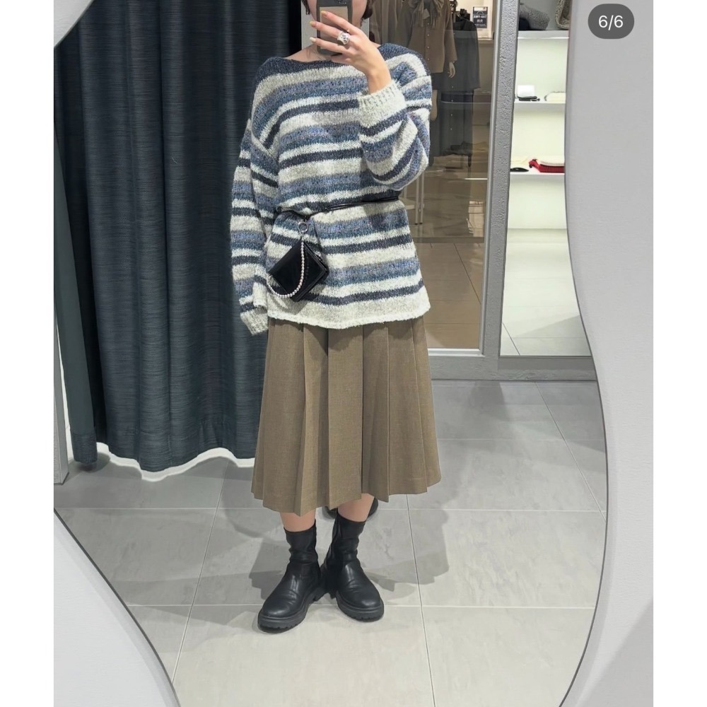 【現貨】日系選品💕KBF日單 金絲感微閃條紋編織寬鬆慵懶長版針織毛衣 上衣 長袖上衣-細節圖8