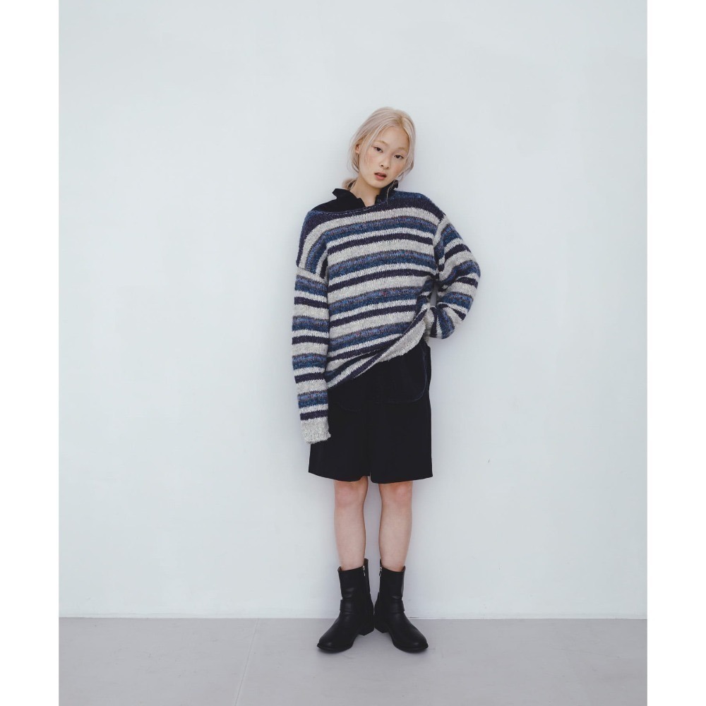 【現貨】日系選品💕KBF日單 金絲感微閃條紋編織寬鬆慵懶長版針織毛衣 上衣 長袖上衣-規格圖11