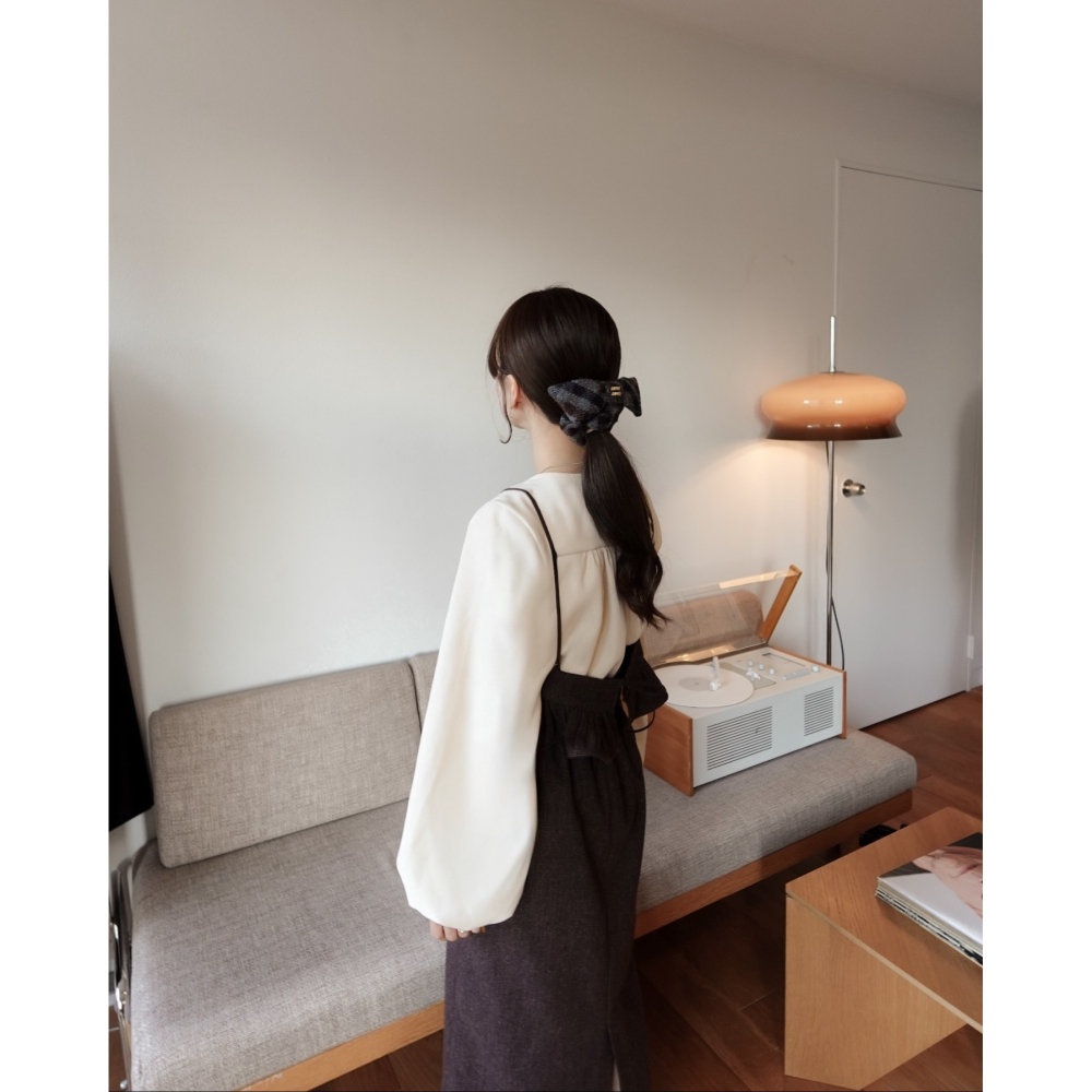 【現貨】日系選品💕moi日單 秋冬新款羊毛混紡毛呢 質感長裙+披肩 2件套裝-細節圖4