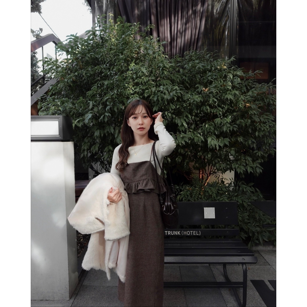 【現貨】日系選品💕moi日單 秋冬新款羊毛混紡毛呢 質感長裙+披肩 2件套裝-細節圖5