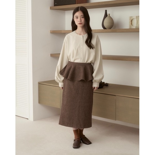 【現貨】日系選品💕moi日單 秋冬新款羊毛混紡毛呢 質感長裙+披肩 2件套裝-細節圖6