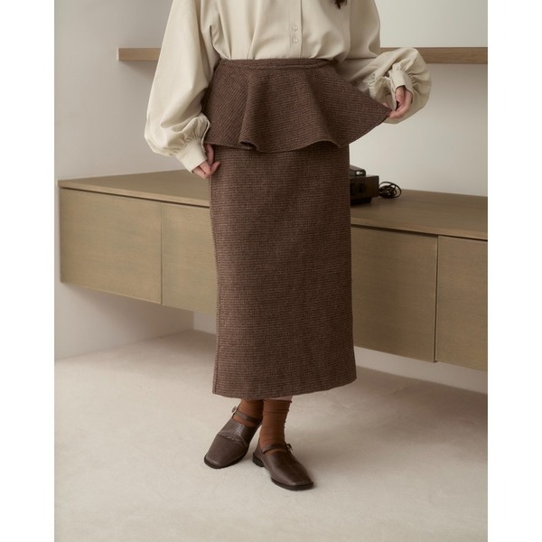 【現貨】日系選品💕moi日單 秋冬新款羊毛混紡毛呢 質感長裙+披肩 2件套裝-細節圖7