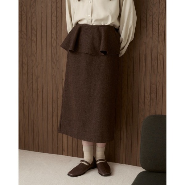 【現貨】日系選品💕moi日單 秋冬新款羊毛混紡毛呢 質感長裙+披肩 2件套裝-細節圖8