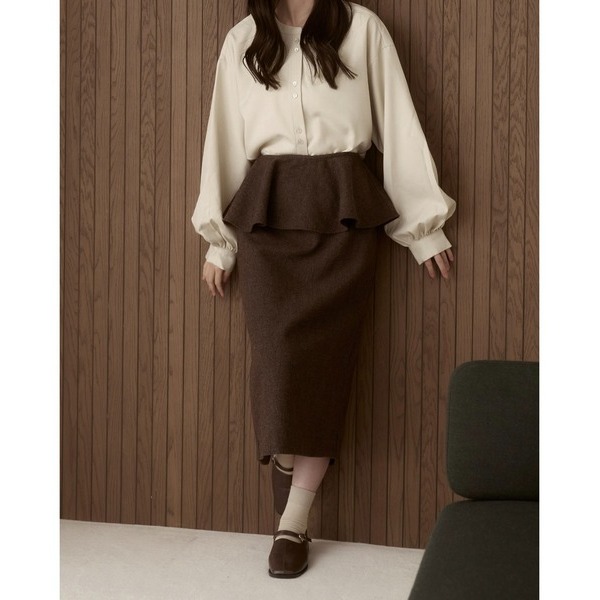 【現貨】日系選品💕moi日單 秋冬新款羊毛混紡毛呢 質感長裙+披肩 2件套裝-細節圖10