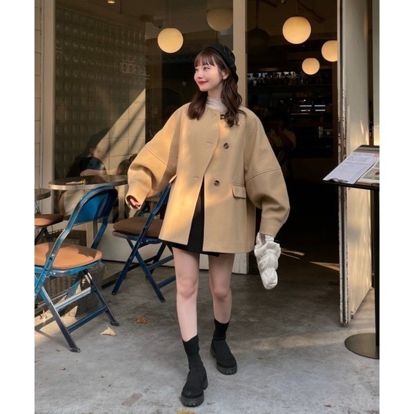 【現貨】日系選品💕hin日單 百搭日系波浪造型中長款大衣外套 風衣 日系-規格圖6