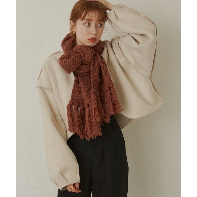 【兩色現貨+預購】 日系選品💕Hin日單 人氣款流蘇手工立體球球針織圍巾 編織圍巾-細節圖7
