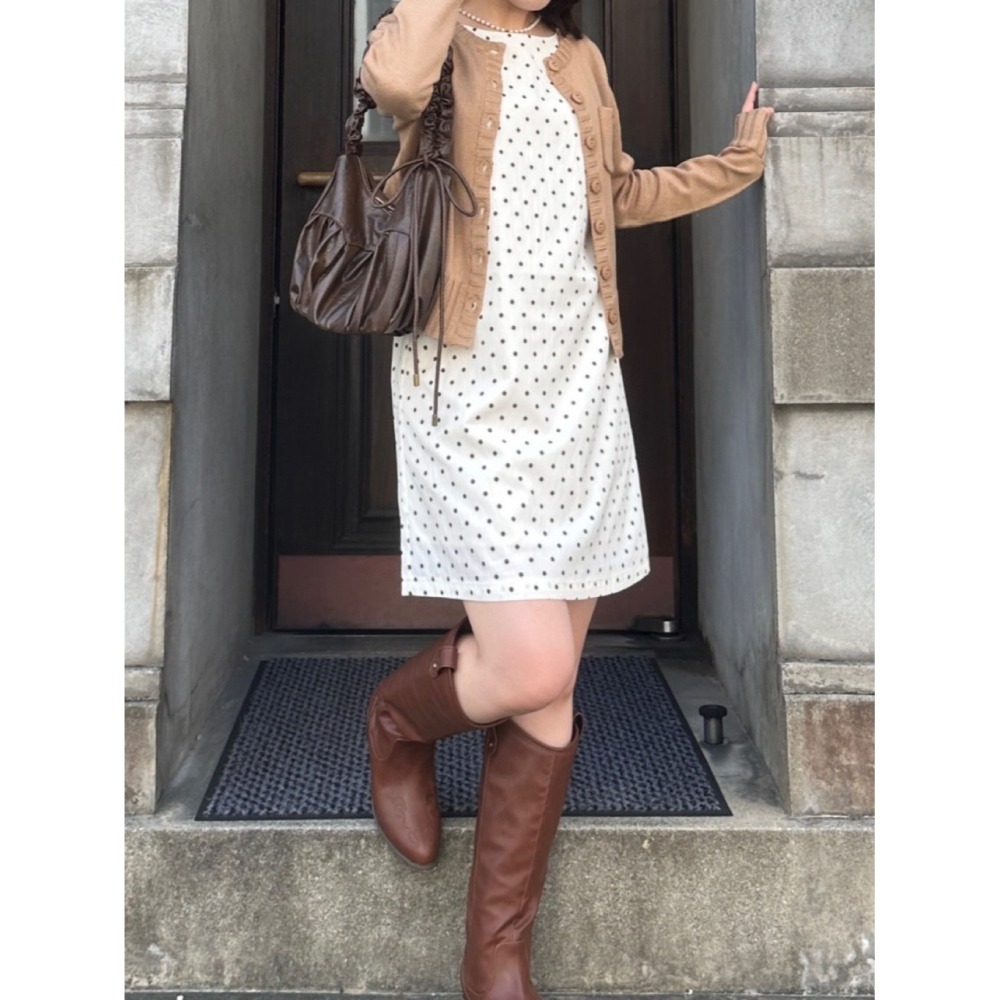 【現貨】日系選品💕實拍📷Tina日單 秋冬新品★ 復古優雅波點A字疊穿/單穿洋裝 背心 連衣裙 上衣 日系-細節圖4
