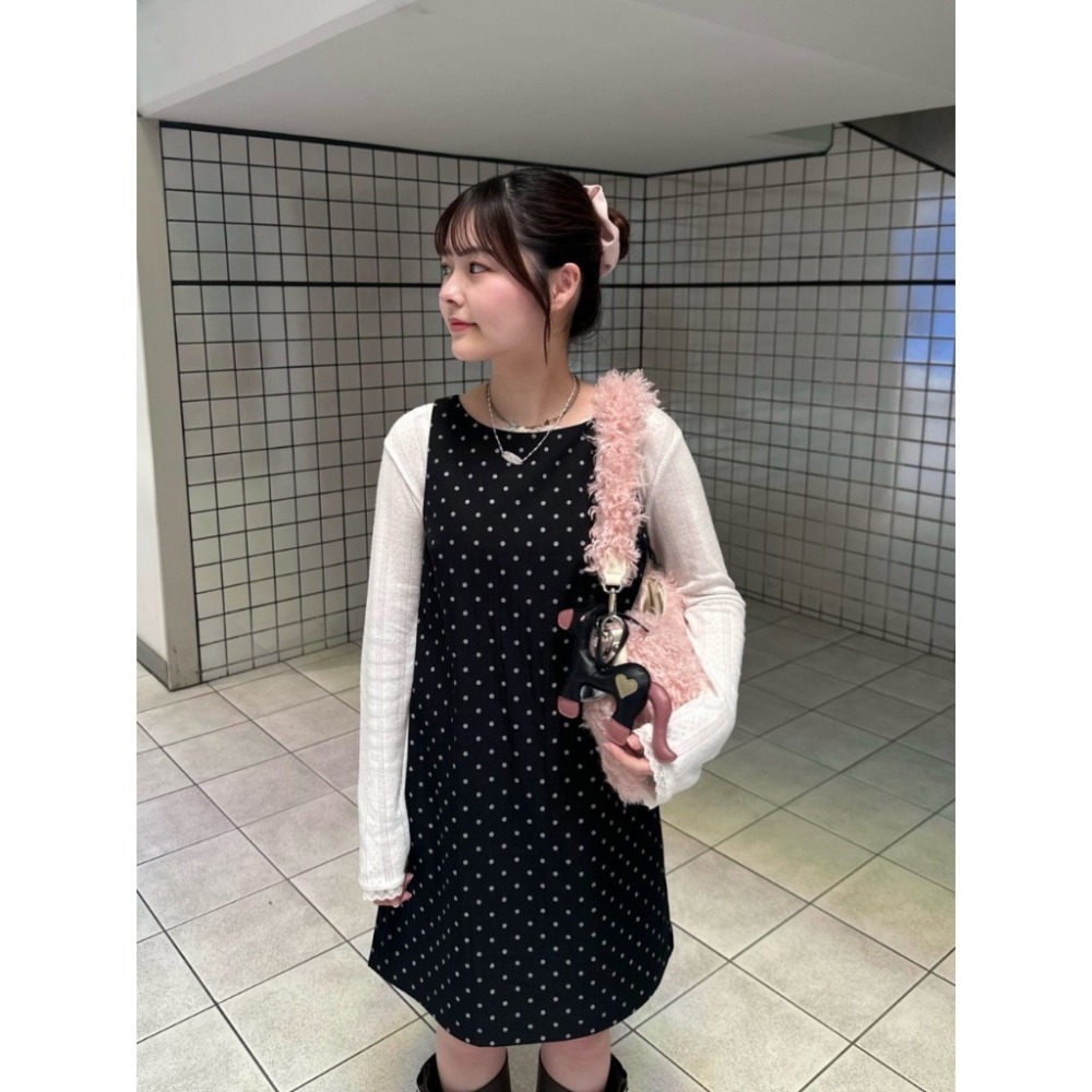 【現貨】日系選品💕實拍📷Tina日單 秋冬新品★ 復古優雅波點A字疊穿/單穿洋裝 背心 連衣裙 上衣 日系-細節圖5