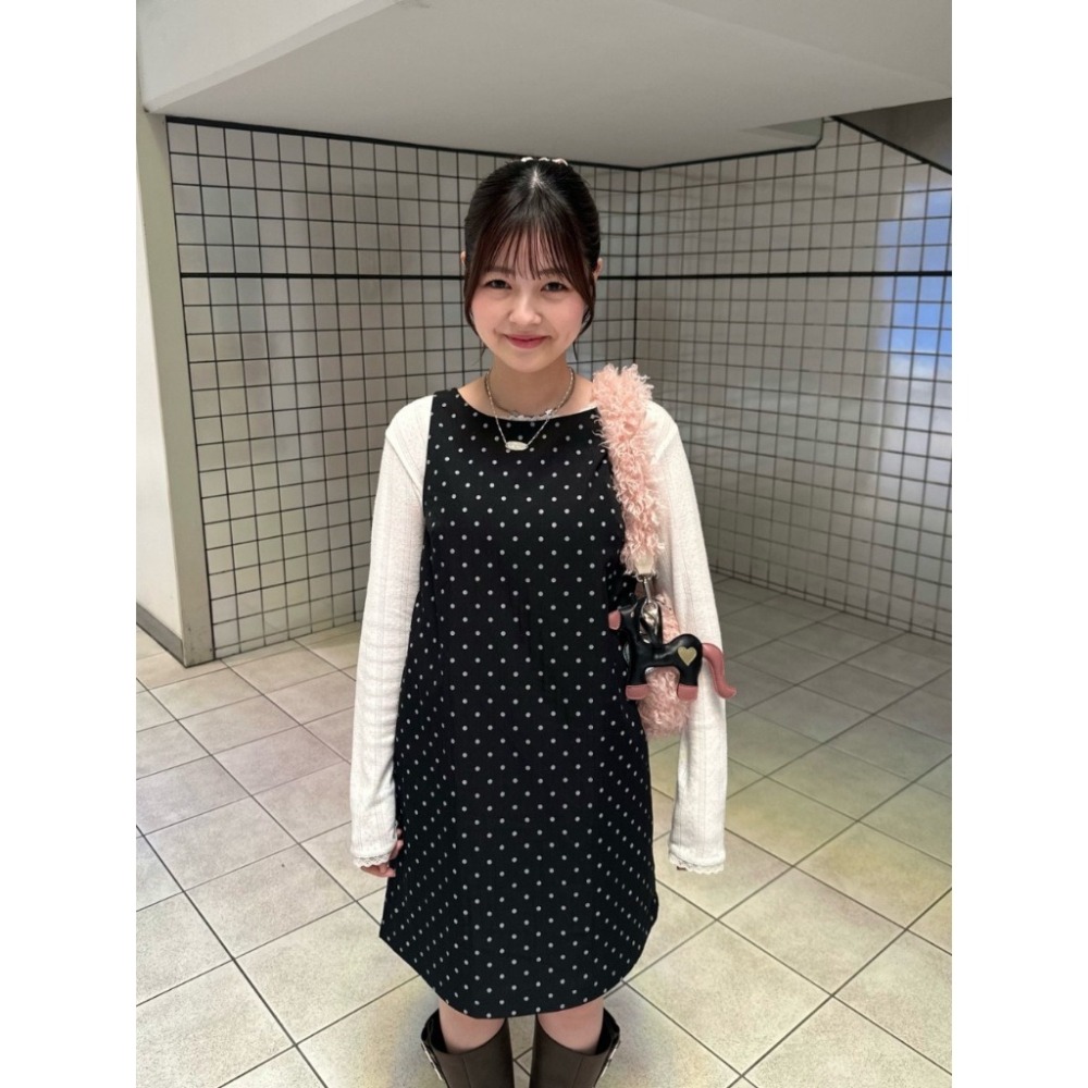 【現貨】日系選品💕實拍📷Tina日單 秋冬新品★ 復古優雅波點A字疊穿/單穿洋裝 背心 連衣裙 上衣 日系-細節圖6