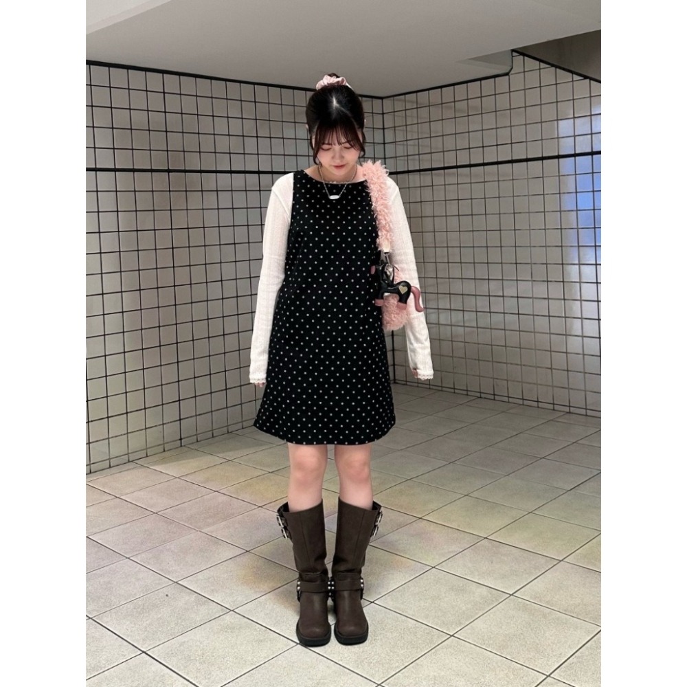 【現貨】日系選品💕實拍📷Tina日單 秋冬新品★ 復古優雅波點A字疊穿/單穿洋裝 背心 連衣裙 上衣 日系-細節圖7