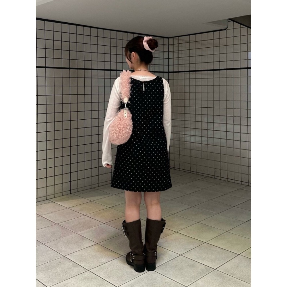 【現貨】日系選品💕實拍📷Tina日單 秋冬新品★ 復古優雅波點A字疊穿/單穿洋裝 背心 連衣裙 上衣 日系-細節圖8