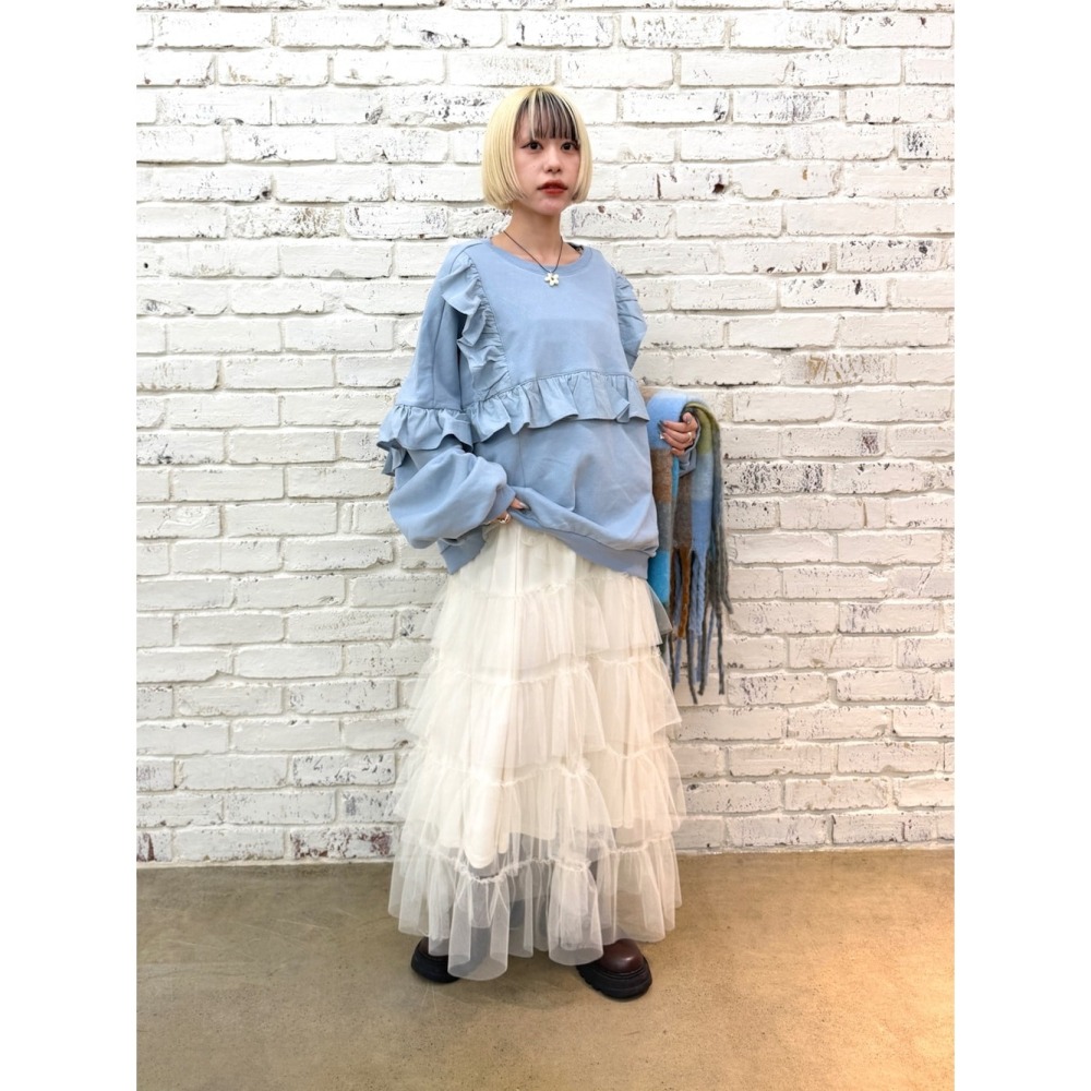 【預購】日系選品💕w close*日單 可愛荷葉邊拼接造型 寬鬆純棉 長袖上衣 衛衣-細節圖3